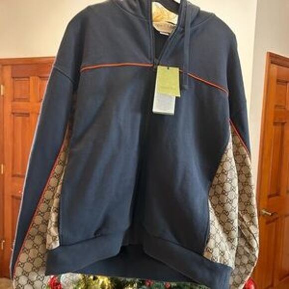 Men's Gucci, cotton jersey, zip jacket signature, GG Supreme jacquard medium - Picture 13 of 15